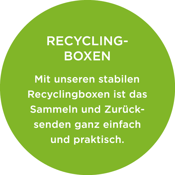  Recycling boxen Mit unseren stabilen Recycling­boxen ist das Sammeln und Zur ck­senden ganz einfach und praktisch. 