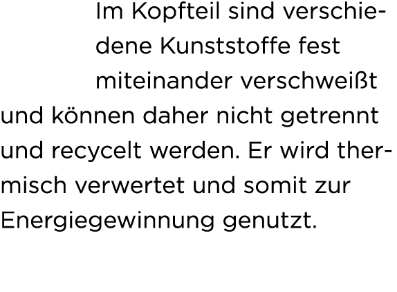 Im Kopfteil sind verschiedene Kunststoffe fest miteinander verschwei t und k nnen daher nicht getrennt und recycelt w...