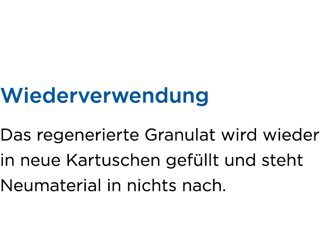  Wiederverwendung Das regenerierte Granulat wird wieder in neue Kartuschen gef llt und steht Neu­material in nichts n...