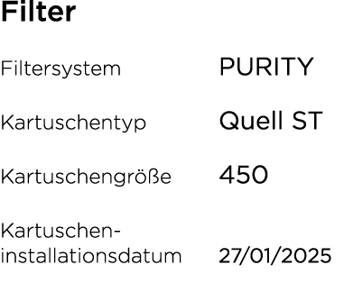 Filter Filtersystem PURITY Kartuschentyp Quell ST Kartuschengr e 450 Kartuschen installationsdatum 27/01/2025