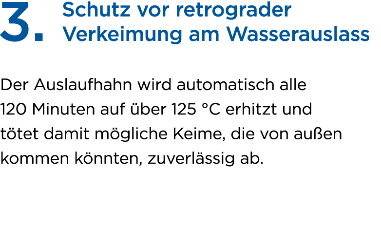 3. Schutz vor retrograder Verkeimung am Wasser­auslass Der Auslaufhahn wird automatisch alle 120 Minuten auf ber 125...