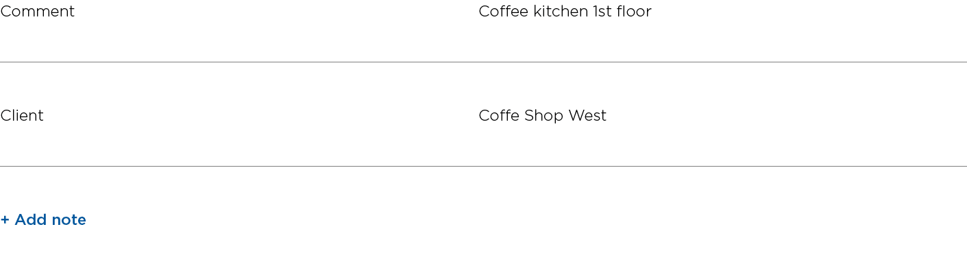 Comment Coffee kitchen 1st floor Client Coffe Shop West + Add note