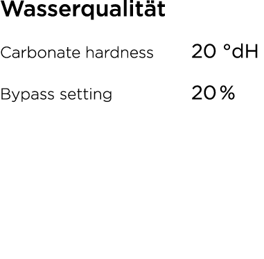 Wasserqualit t Carbonate hardness 20 °dH Bypass setting 20 %